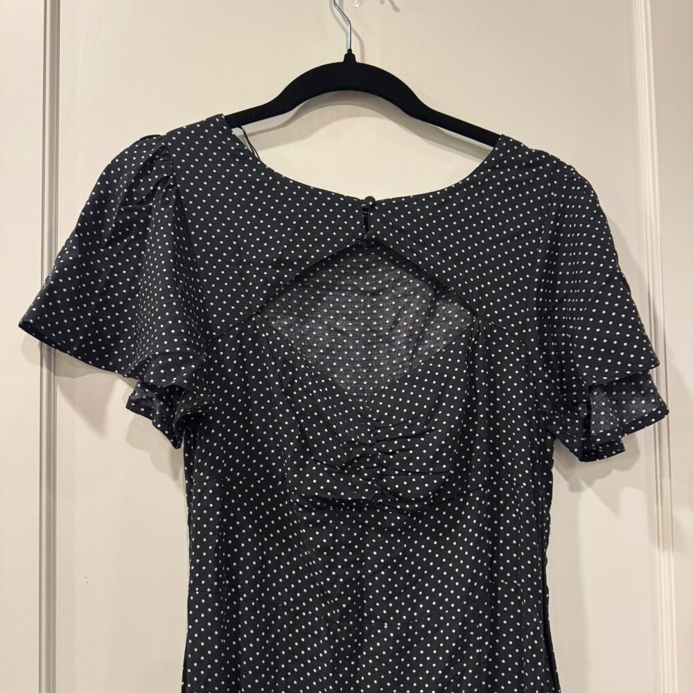 Zara Front Cut Out Polka Dot Front Slit Midi Black and White Dress - medium - Picture 3 of 10